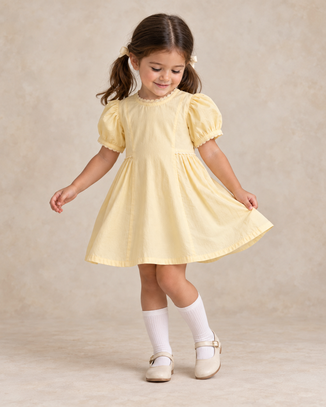 Vestido de algodón orgánico Sorrento para niñas | Vestido de verano con mangas abullonadas