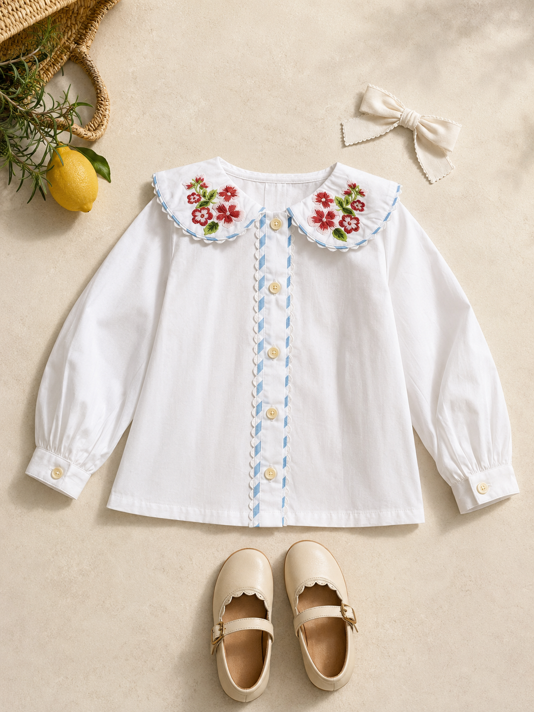 Chemisier en coton biologique Capri fleuri pour filles | Haut à manches bouffantes pour tout-petits