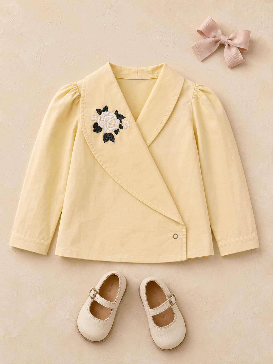 Blazer-blouse en coton bio brodé de roses Osaka pour filles