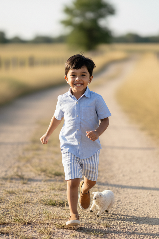 Nice organic cotton kids shorts back view showing adjustable corozo-button waistband