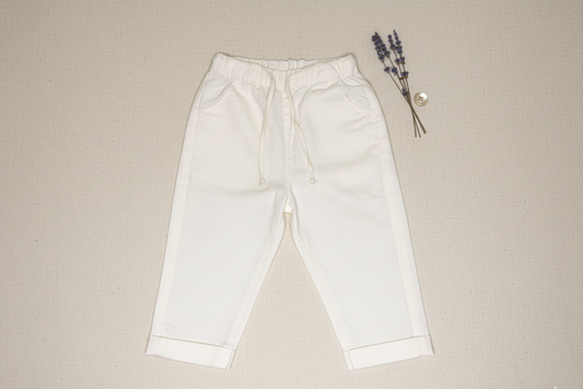 Positano organic cotton-linen kids pants back view with elastic waistband detail