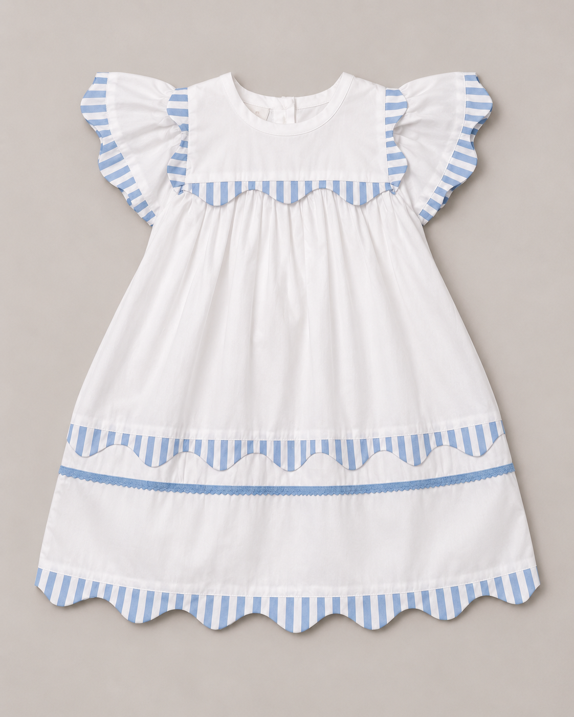 Vestido de algodón orgánico blanco Santorini para niñas | Vestido de verano con mangas con volantes