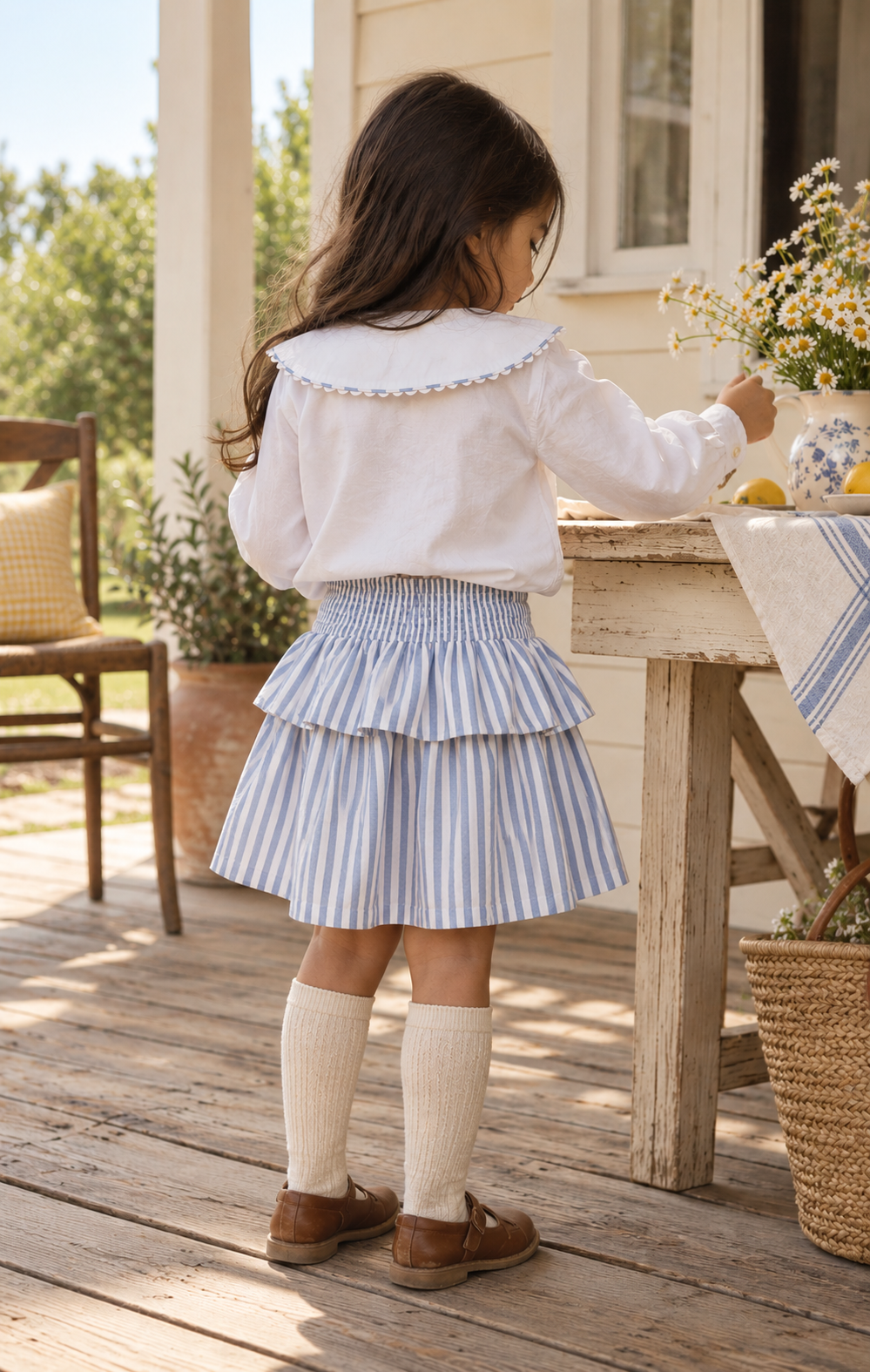 Sunday Picnic Organic Cotton Co-ord Set for Girls | Floral Blouse & Striped Skort