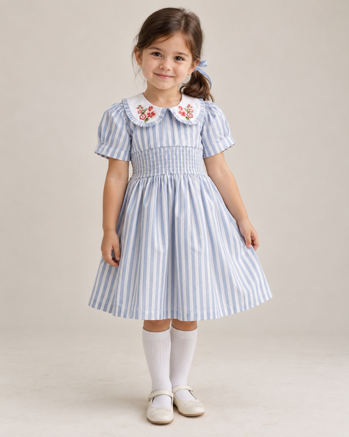 Portofino Striped Organic Cotton Dress for Girls | Smocked Summer Dress