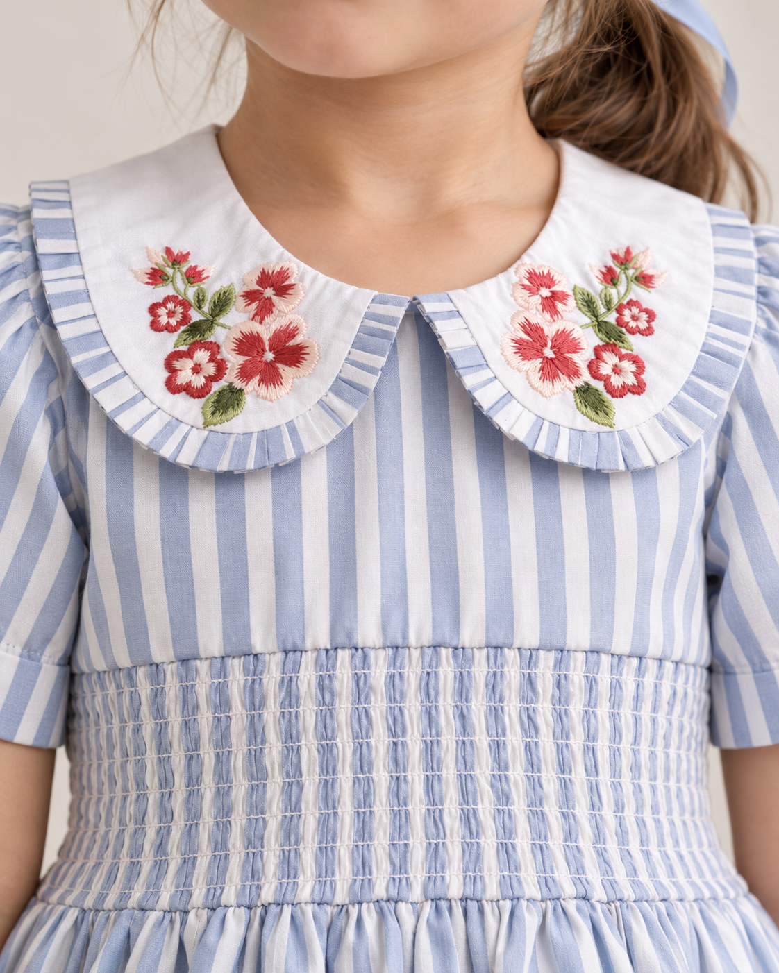 Vestido Portofino de algodón orgánico a rayas para niñas | Vestido de verano fruncido