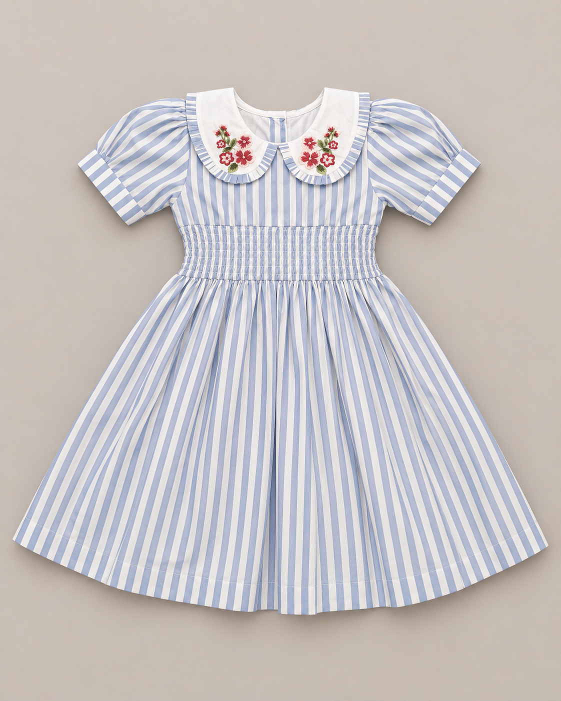Vestido Portofino de algodón orgánico a rayas para niñas | Vestido de verano fruncido