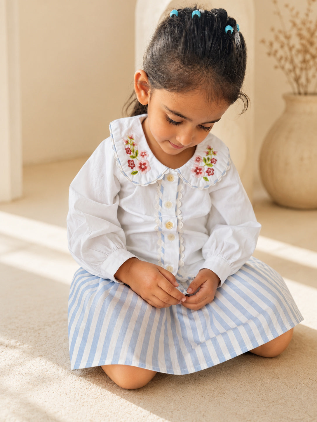 Capri Blouse | Floral Embroidered Organic Cotton Shirt