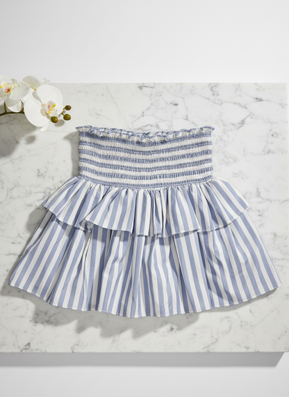 Amalfi organic cotton girls skort side view showing hand-smocked elastic waistband