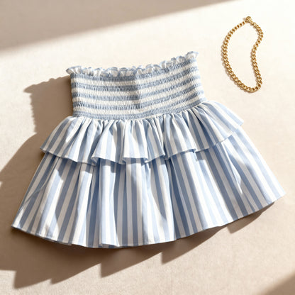 Capri Blouse and Amalfi Skort set front view showing embroidered blouse paired with striped skort