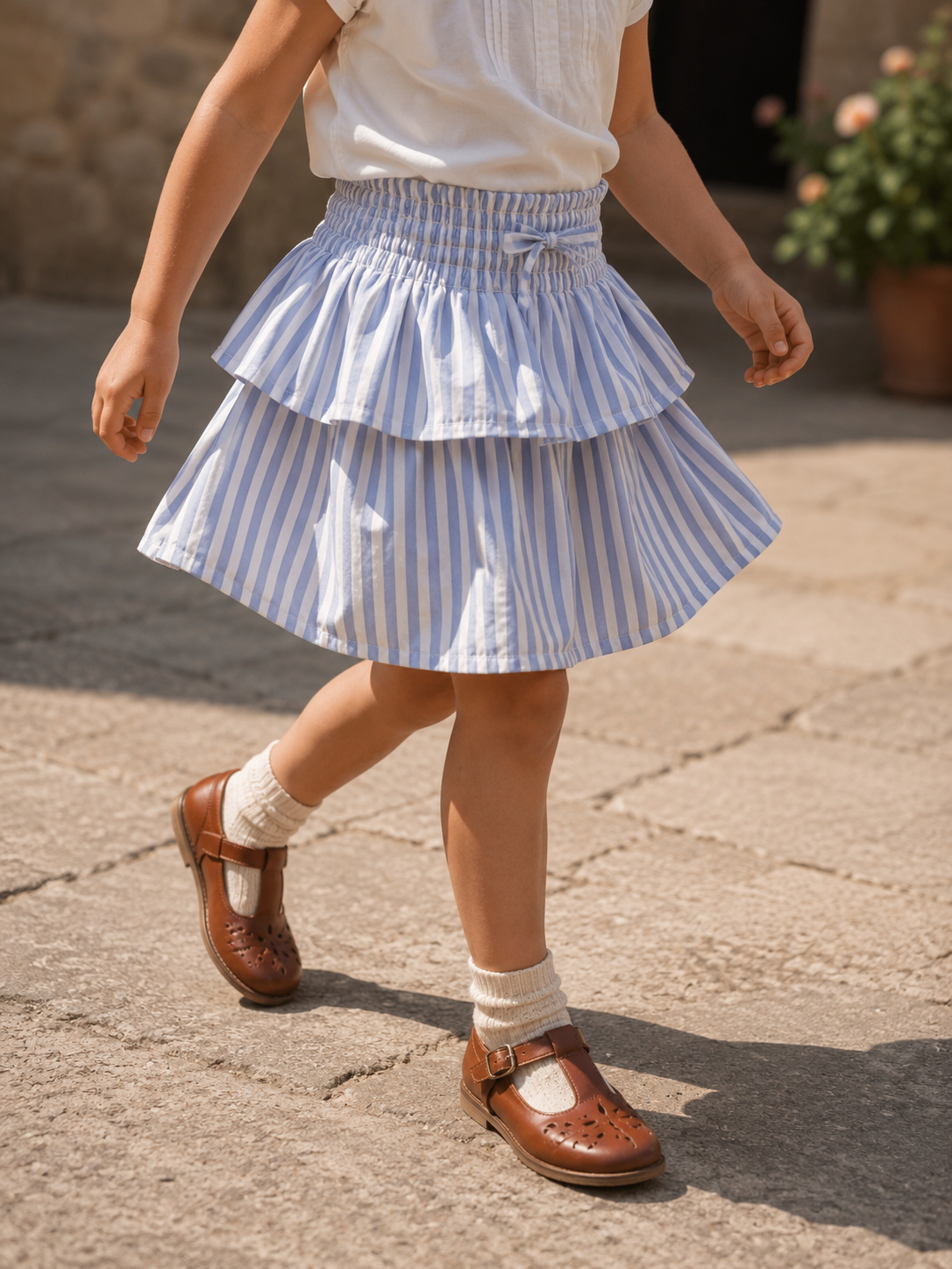 Jupe-short Amalfi en coton biologique pour filles | Jupe rayée pour tout-petits