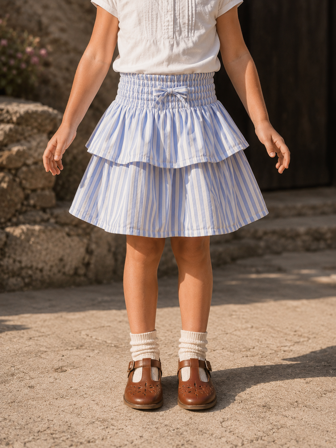 Jupe-short Amalfi en coton biologique pour filles | Jupe rayée pour tout-petits