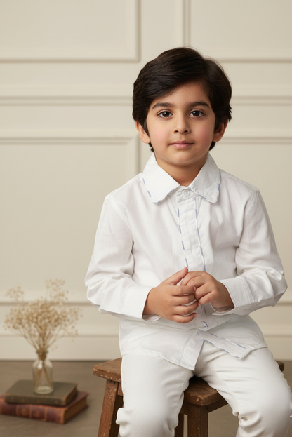 Cannes organic cotton boys white shirt back view showing clean minimal silhouette