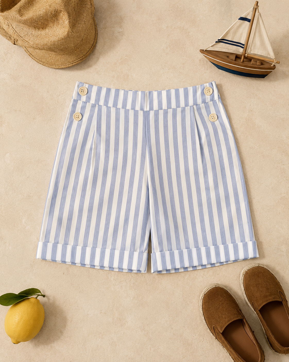 Short en coton biologique Nice pour enfants | Short unisexe rayé pour tout-petits