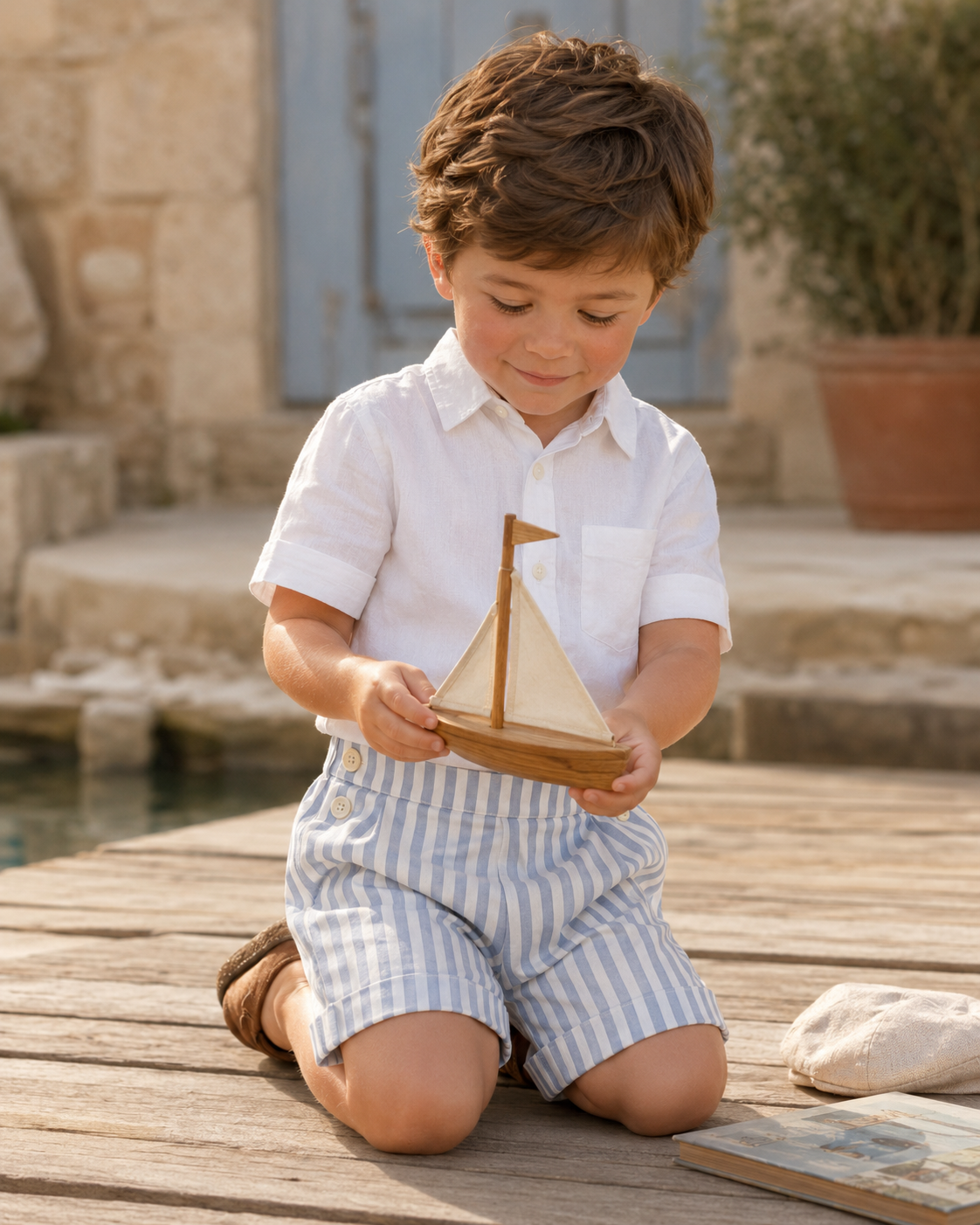 Short en coton biologique Nice pour enfants | Short unisexe rayé pour tout-petits