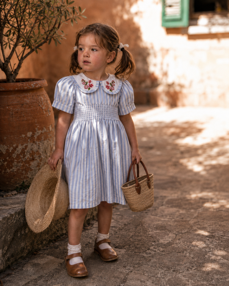 Portofino Striped Organic Cotton Dress for Girls | Smocked Summer Dress