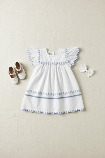 Santorini organic cotton flutter-sleeve girls dress close-up of flutter sleeve and neckline