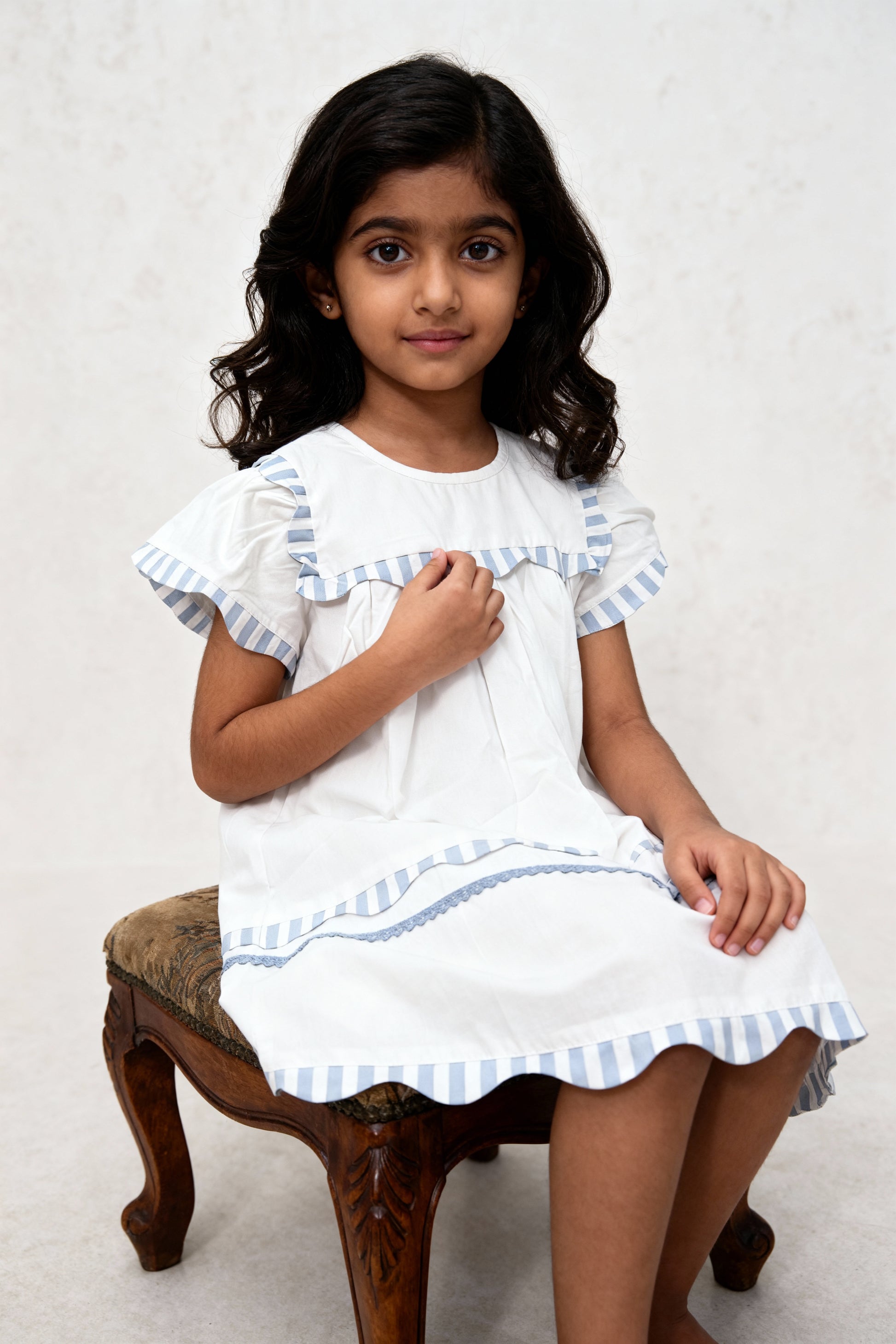 Santorini organic cotton flutter-sleeve girls dress back view showing clean lines