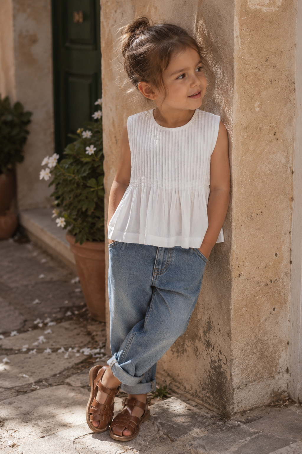 Blouse plissée en coton biologique Vienna pour filles | Haut sans manches pour tout-petits