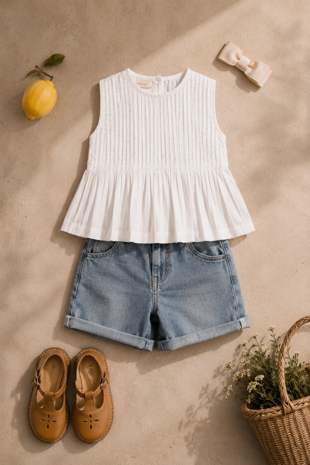 Blouse plissée en coton biologique Vienna pour filles | Haut sans manches pour tout-petits