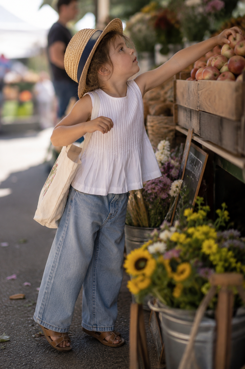 Vienna Pleated Organic Cotton Blouse for Girls | Sleeveless Toddler Top
