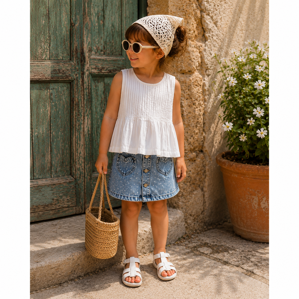 Blouse plissée en coton biologique Vienna pour filles | Haut sans manches pour tout-petits