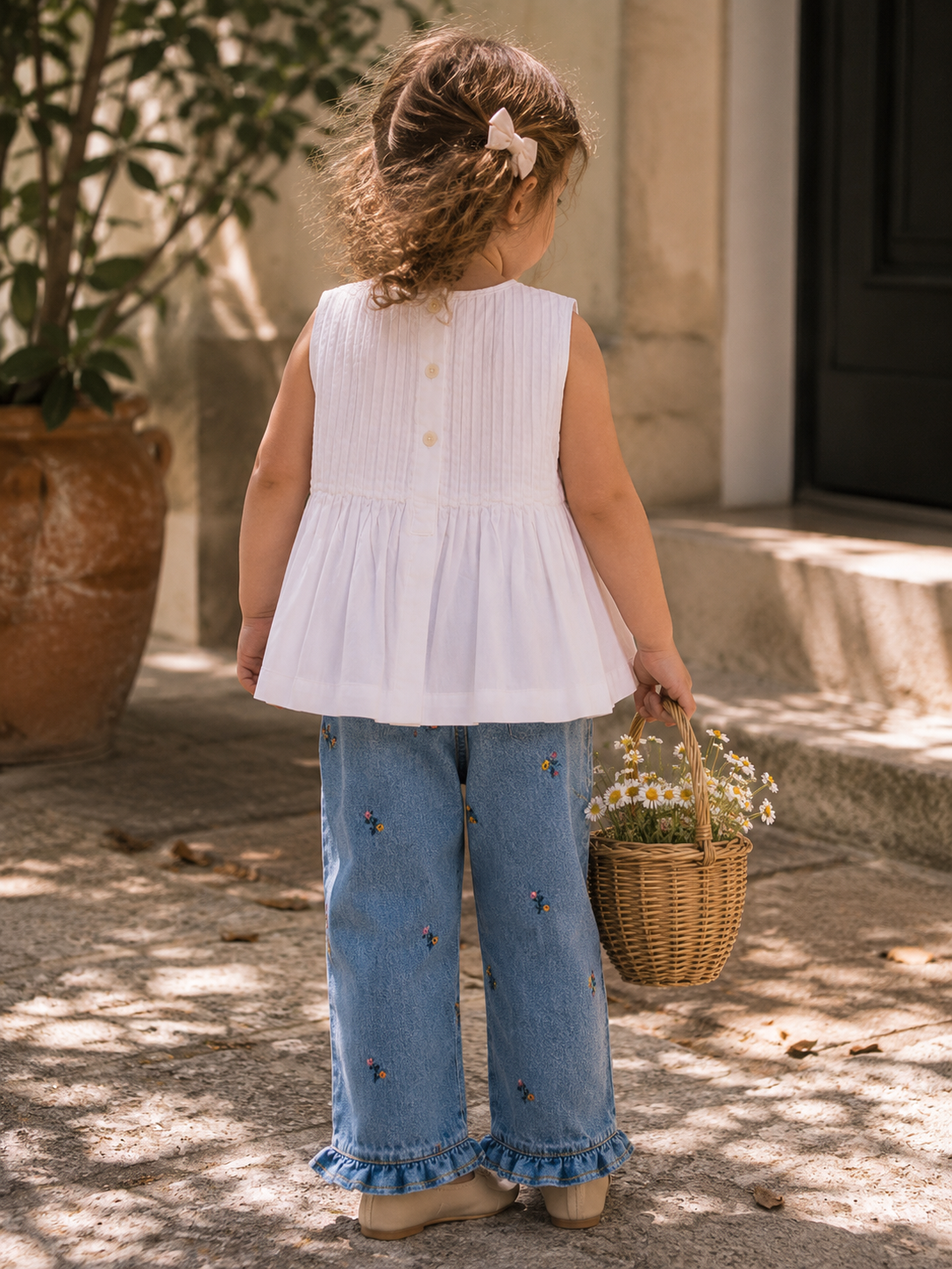 Blouse plissée en coton biologique Vienna pour filles | Haut sans manches pour tout-petits