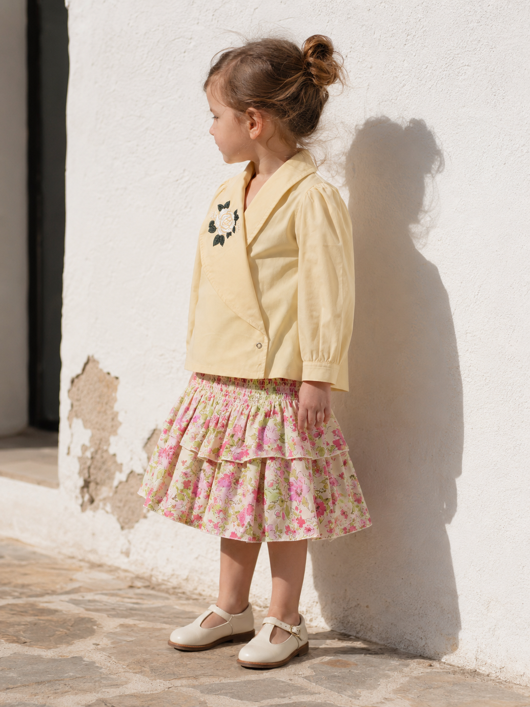 Blazer-blouse en coton bio brodé de roses Osaka pour filles