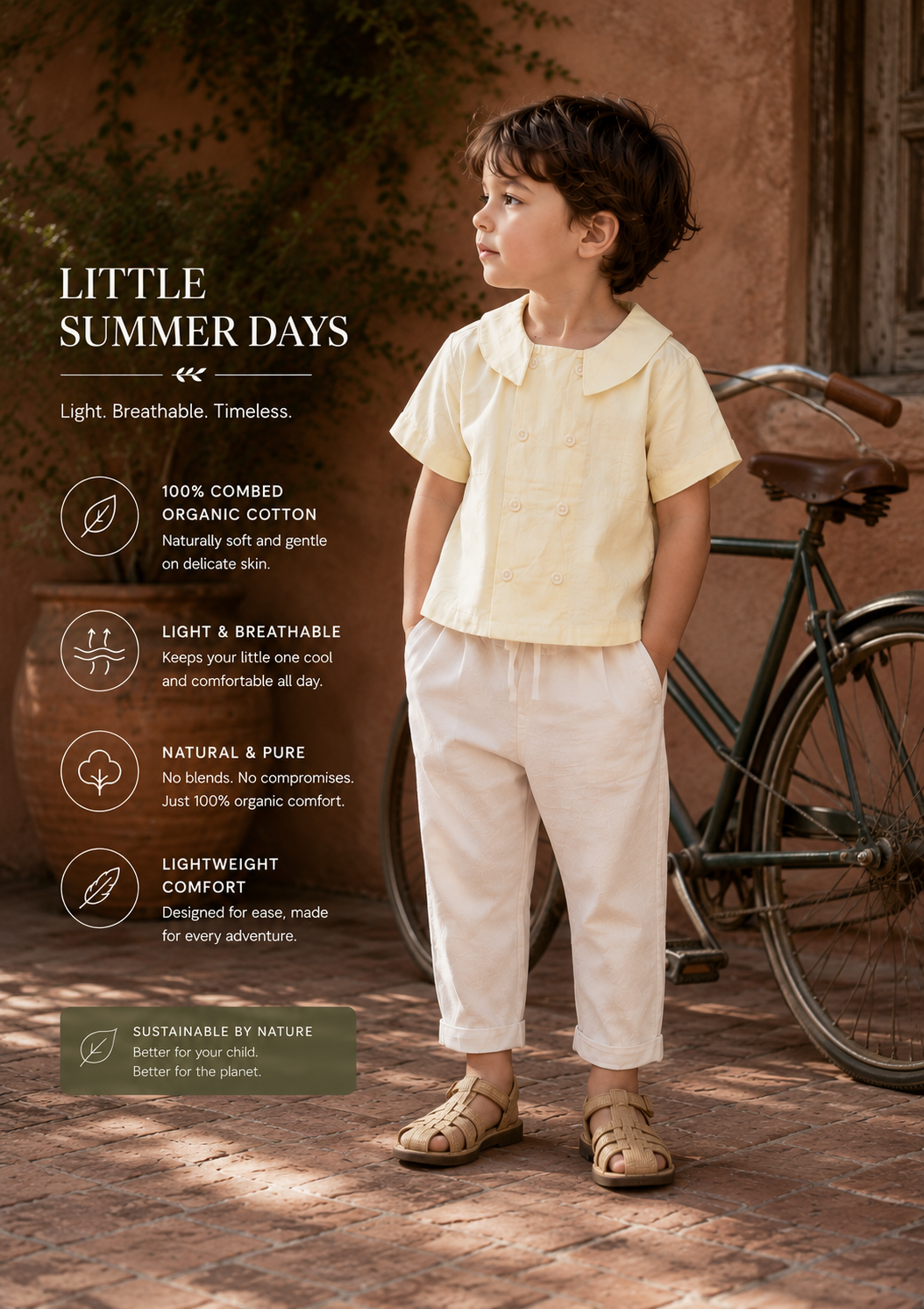 Pantalones Positano de algodón orgánico para niños | Pantalones unisex para niños pequeños