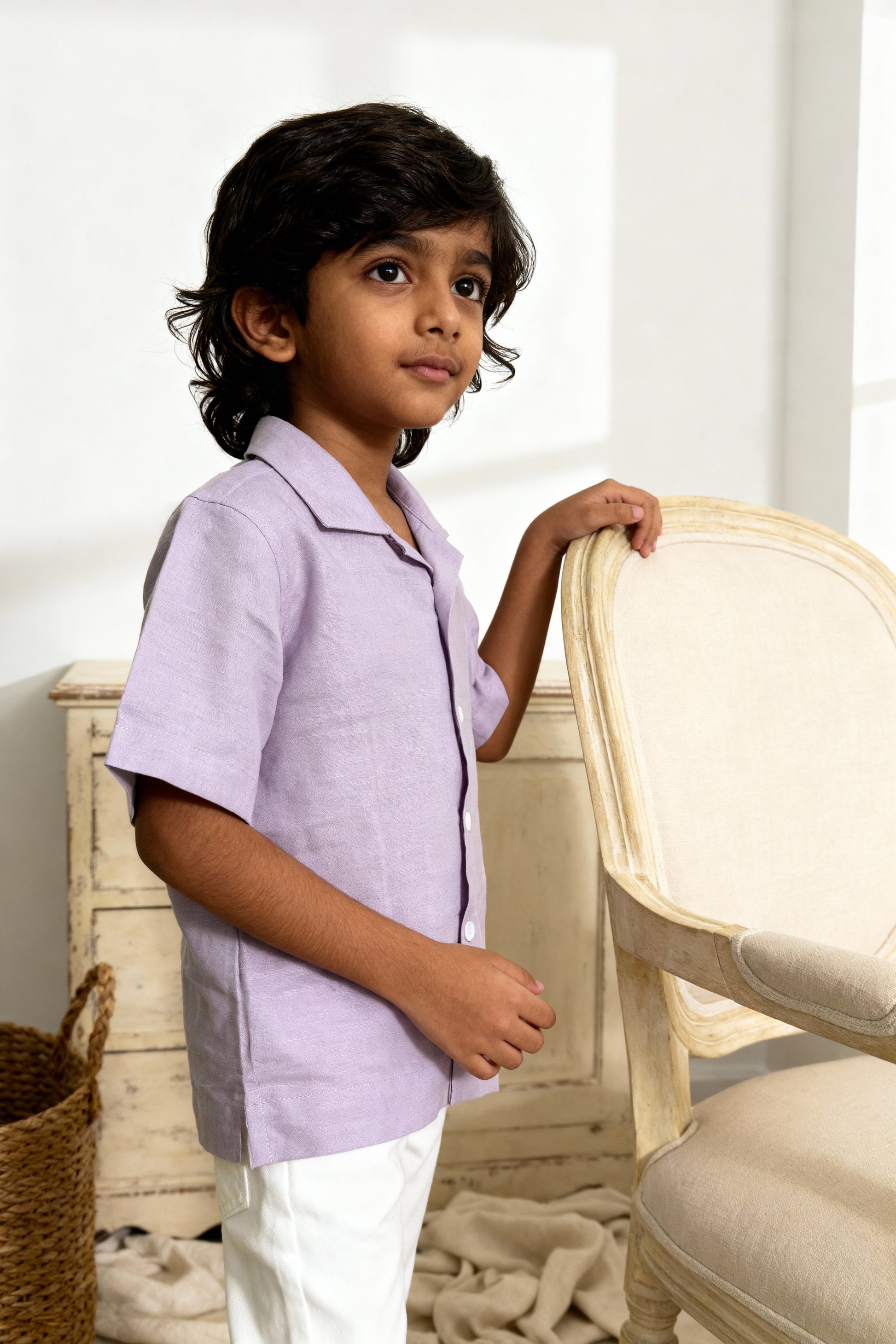 Milan organic cotton-linen boys shirt back view showing relaxed silhouette