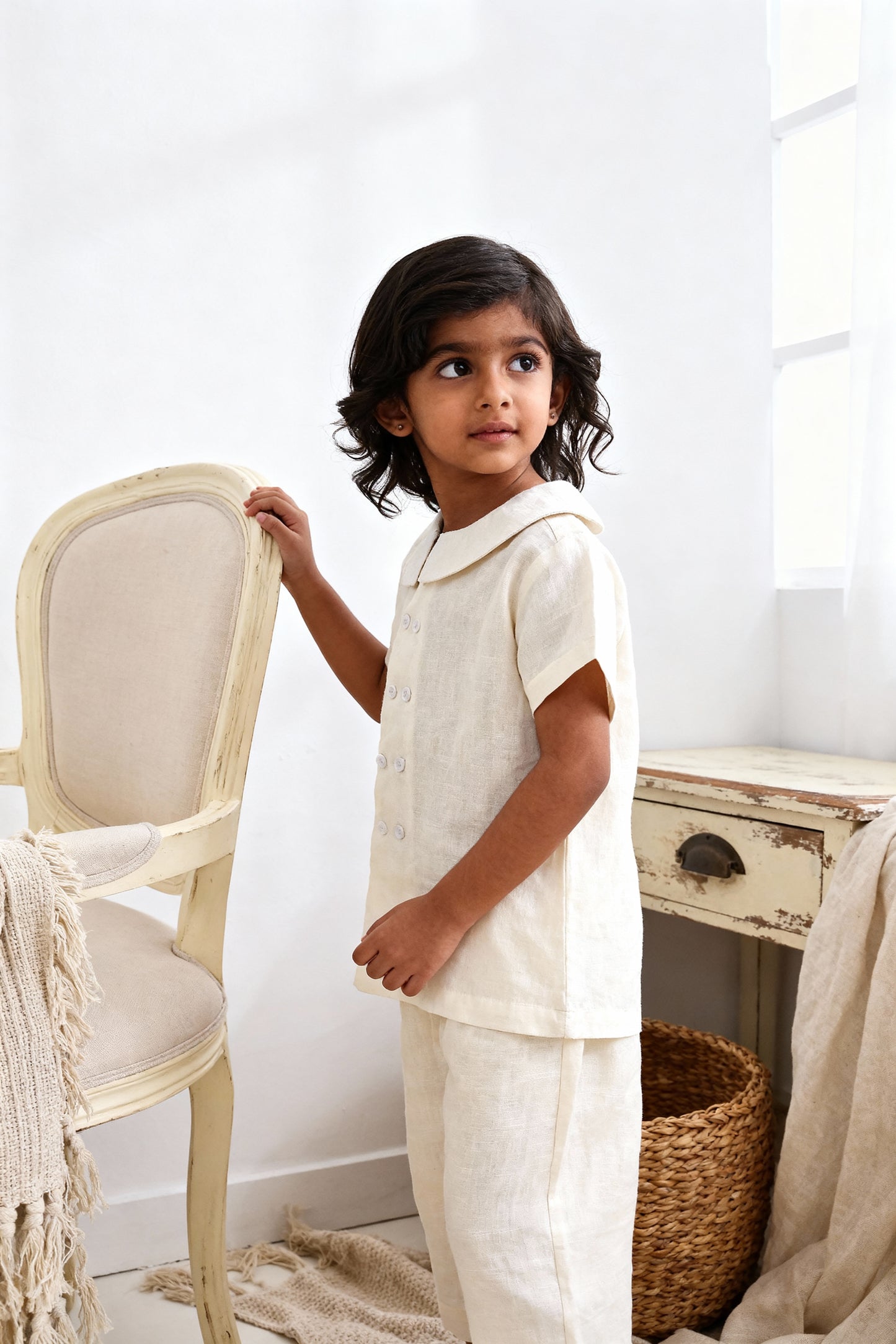 Oslo organic cotton-linen kids shirt back view showing relaxed unisex silhouette