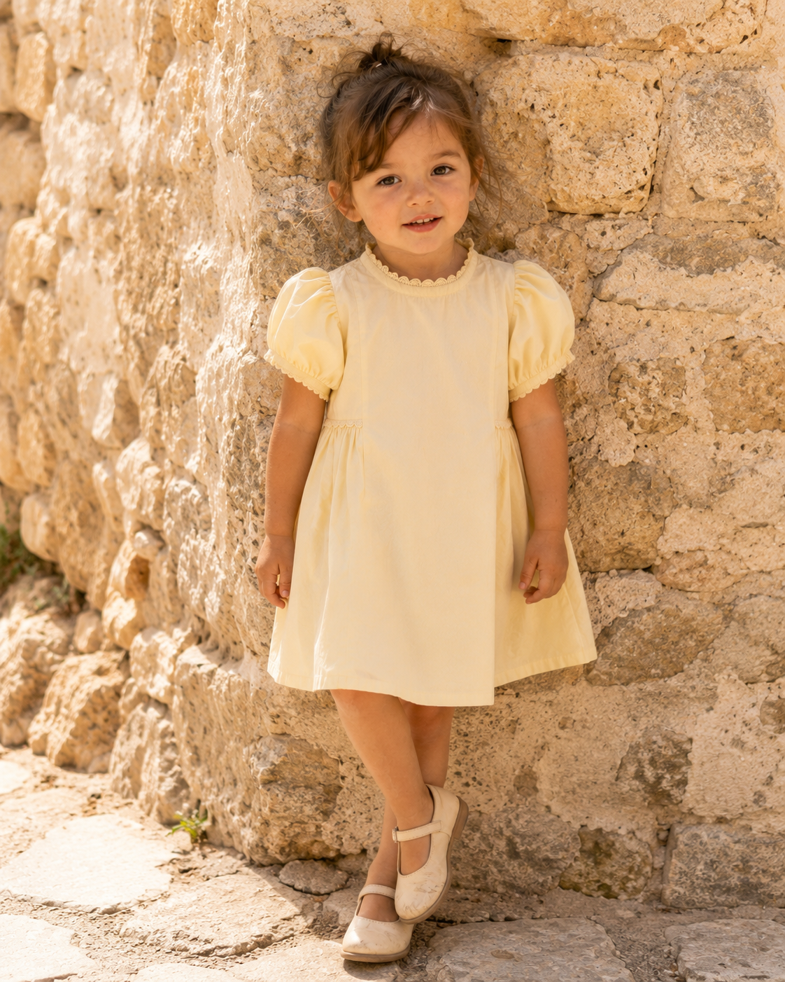 Vestido de algodón orgánico Sorrento para niñas | Vestido de verano con mangas abullonadas