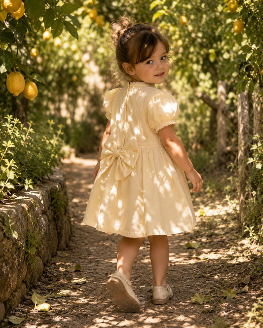 Sorrento Organic Cotton Dress for Girls | Puff-Sleeve Summer Dress