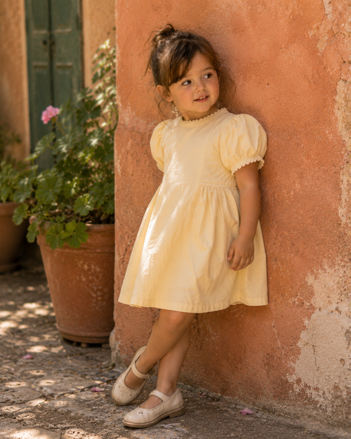 Sorrento Organic Cotton Dress for Girls | Puff-Sleeve Summer Dress