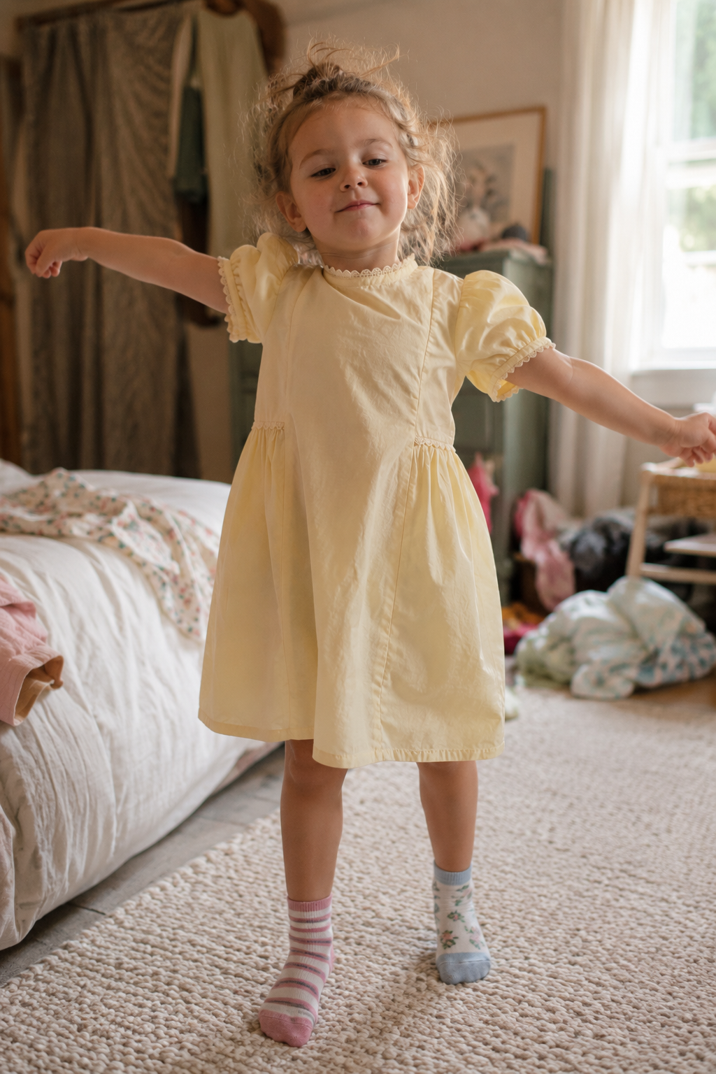 Vestido de algodón orgánico Sorrento para niñas | Vestido de verano con mangas abullonadas