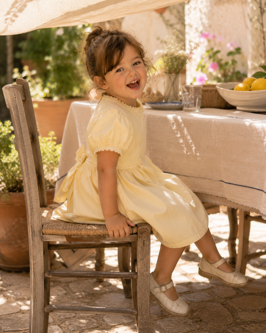 Vestido de algodón orgánico Sorrento para niñas | Vestido de verano con mangas abullonadas