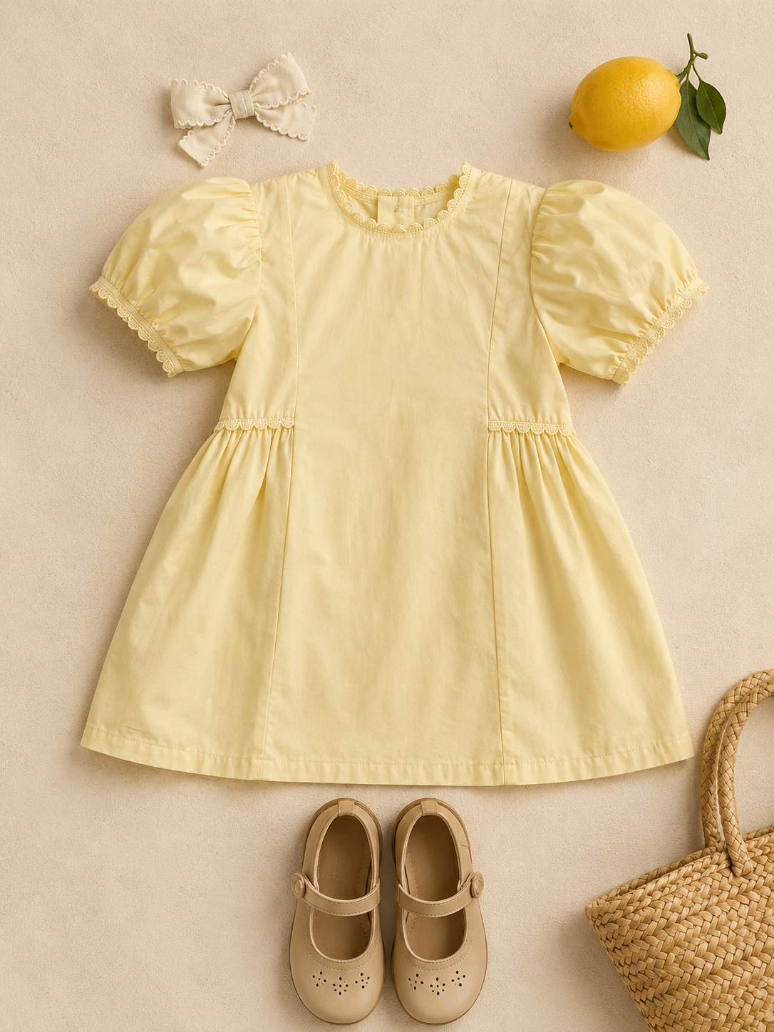 Vestido de algodón orgánico Sorrento para niñas | Vestido de verano con mangas abullonadas