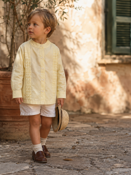 Como Organic Cotton Shirt for Kids | Pintuck Mandarin-Collar Toddler Shirt