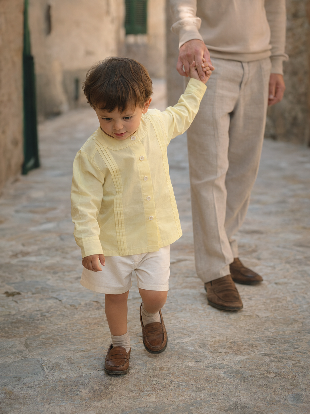 Chemise en coton bio Como pour enfants | Chemise plissée à col mandarin pour tout-petits