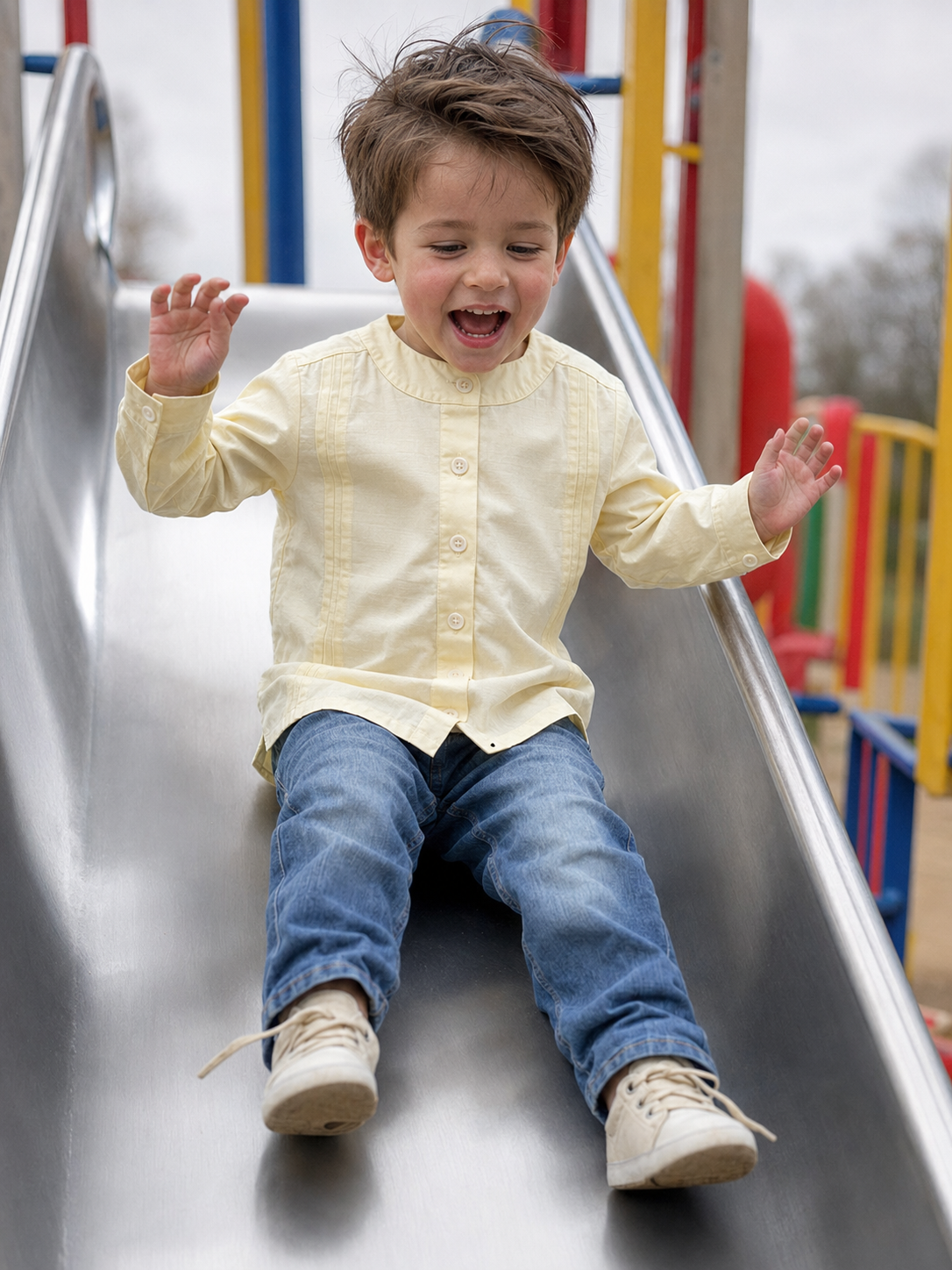 Chemise en coton bio Como pour enfants | Chemise plissée à col mandarin pour tout-petits