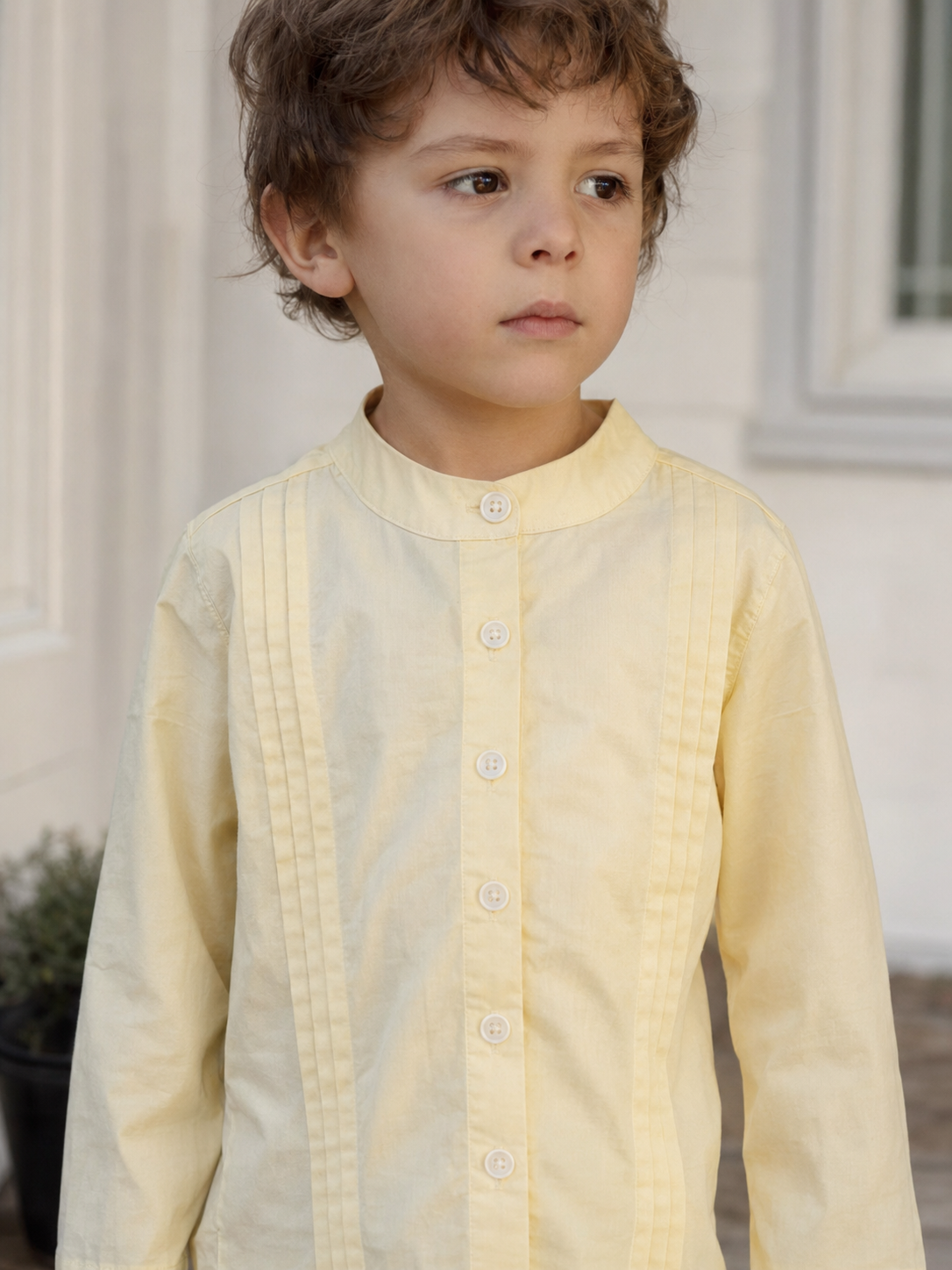 Chemise en coton bio Como pour enfants | Chemise plissée à col mandarin pour tout-petits