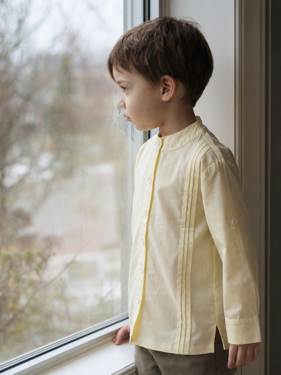 Chemise en coton bio Como pour enfants | Chemise plissée à col mandarin pour tout-petits