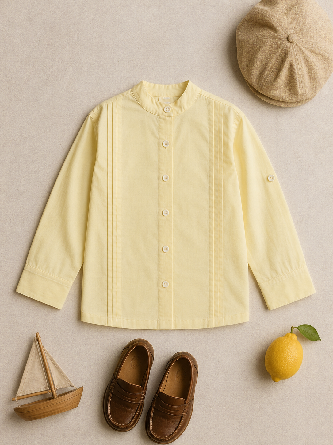 Chemise en coton bio Como pour enfants | Chemise plissée à col mandarin pour tout-petits