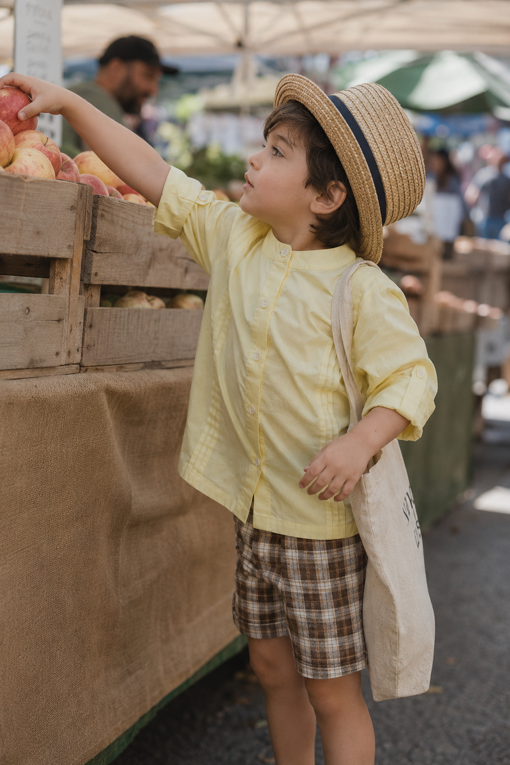 Chemise en coton bio Como pour enfants | Chemise plissée à col mandarin pour tout-petits
