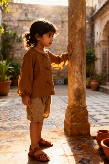Cairo organic cotton-linen girls blouse back view with clean minimal silhouette