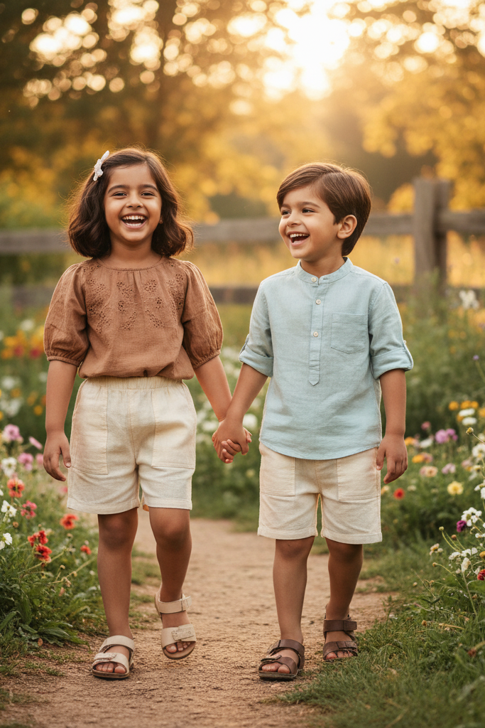 Palermo organic cotton-linen kids shorts close-up of GOTS-certified fabric texture