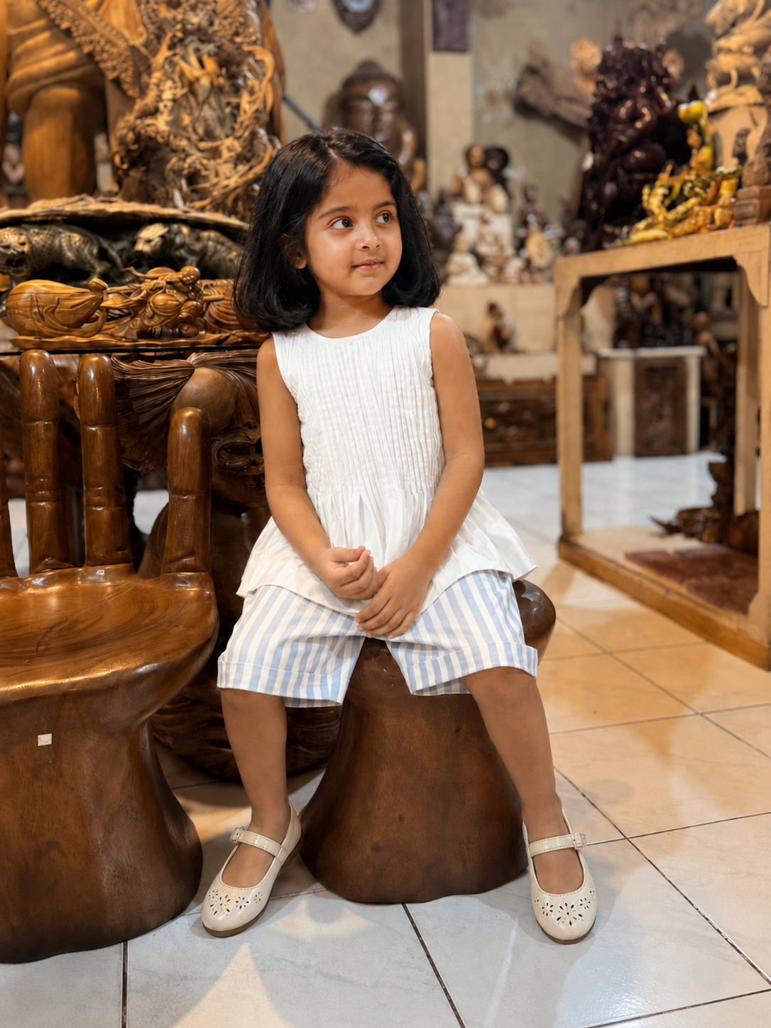Blusa de algodón orgánico con pliegues Vienna para niñas | Top sin mangas para bebés y niñas pequeñas