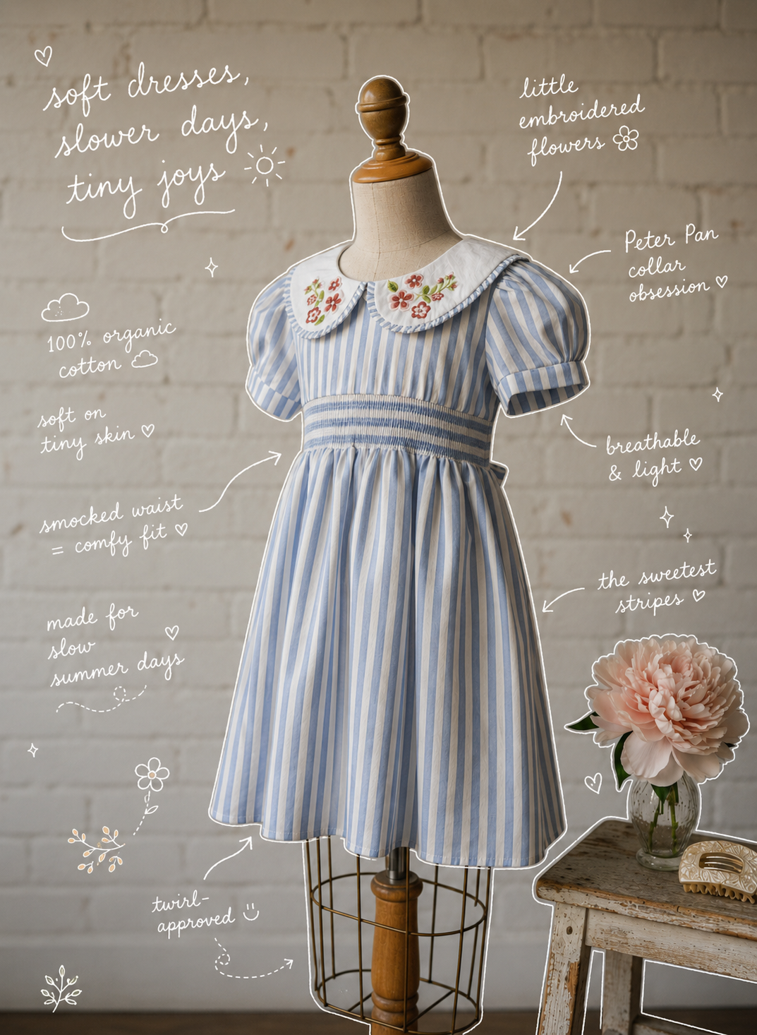Portofino Dress | Organic Cotton Smocked Striped Dress