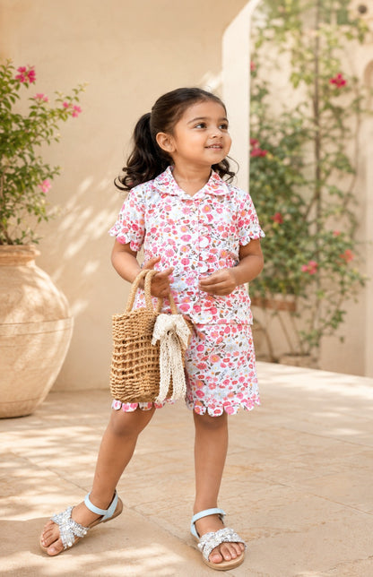 Florence Lounge Set | Organic Cotton–Linen Floral Co-ord