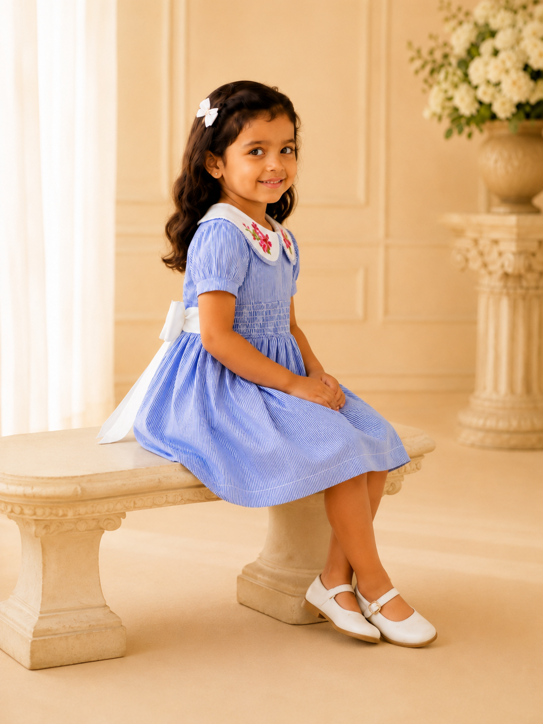 Mykonos Dress | Organic Cotton Embroidered Smocked Dress