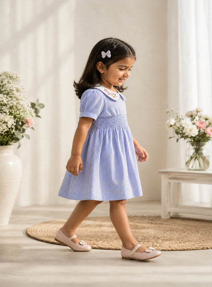 Mykonos Dress | Organic Cotton Embroidered Smocked Dress